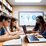 **Image Prompt:** A diverse group of students collaborating on a research paper, surrounded by books and laptops. Focus on brainstorming and critical thinking, with a futuristic AI writing assistant hovering nearby. The scene should blend traditional academic research with modern technology, emphasizing teamwork and innovation.