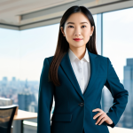 **

"A professional Asian woman in a tailored, modest business suit, standing confidently in a modern, sunlit office. Background includes blurred cityscape view. Fully clothed, appropriate attire, safe for work, perfect anatomy, natural proportions, professional photography, high quality, family-friendly."

**