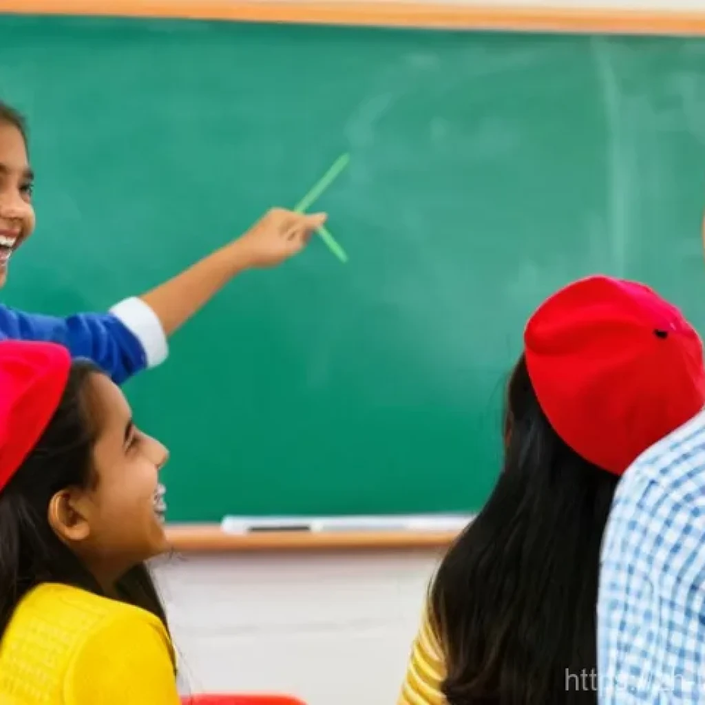 언어 교육에서의 수업 관리 - **Prompt:** A dynamic and engaging middle school language classroom filled with a diverse group of s...