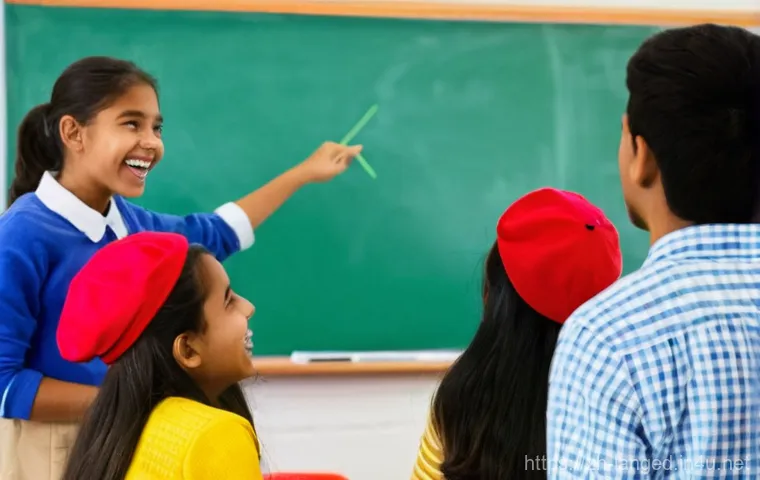 언어 교육에서의 수업 관리 - **Prompt:** A dynamic and engaging middle school language classroom filled with a diverse group of s...