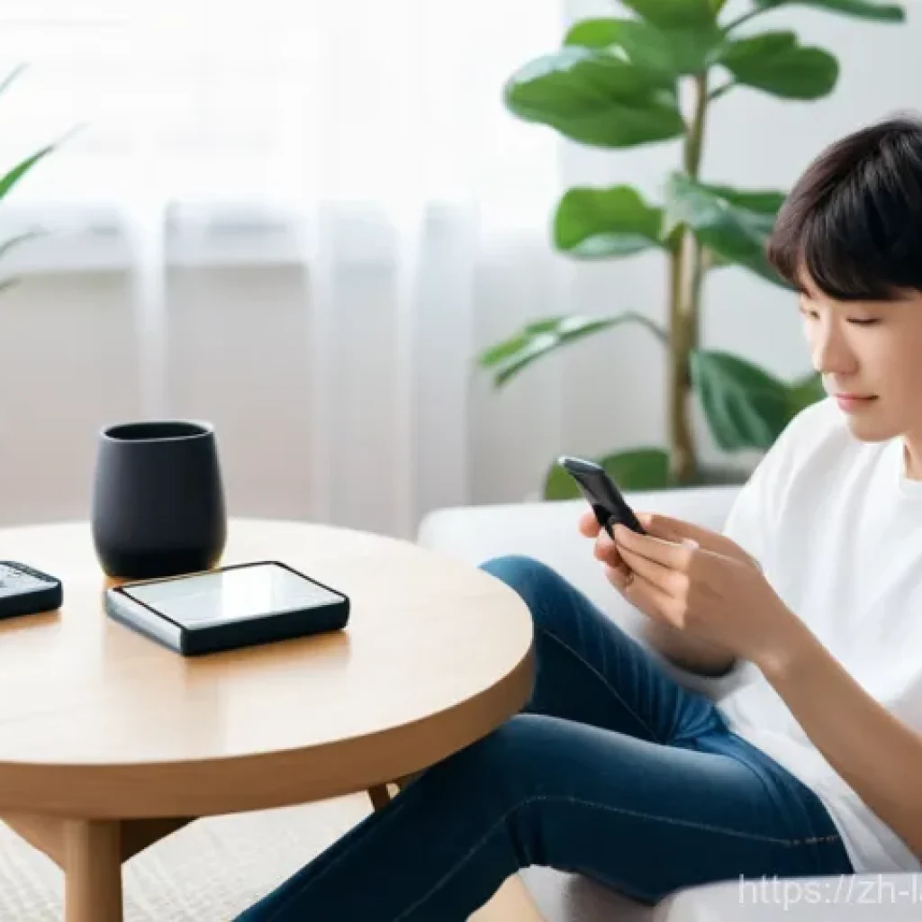 언어 교육학의 최근 연구 동향 - **Prompt:** A young adult, either male or female, sits comfortably in a brightly lit, modern living ...