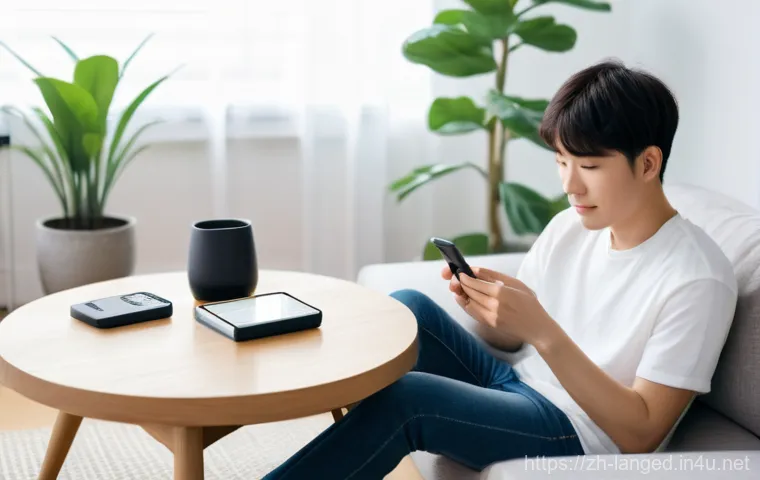 언어 교육학의 최근 연구 동향 - **Prompt:** A young adult, either male or female, sits comfortably in a brightly lit, modern living ...